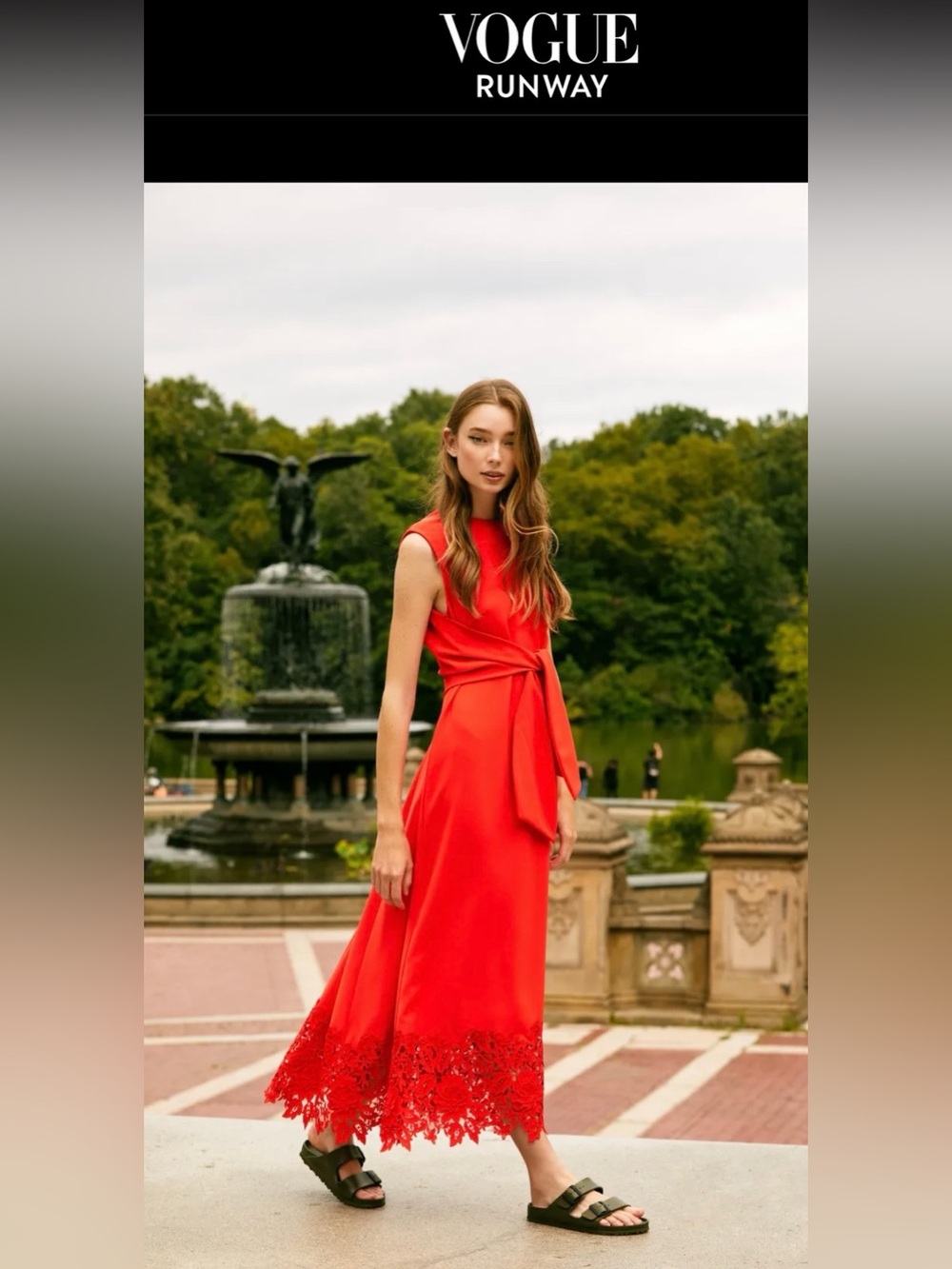 Lela Rose Vibrant Red Sleeveless Tie-Waist Maxi Dress - Picture 2 of 11